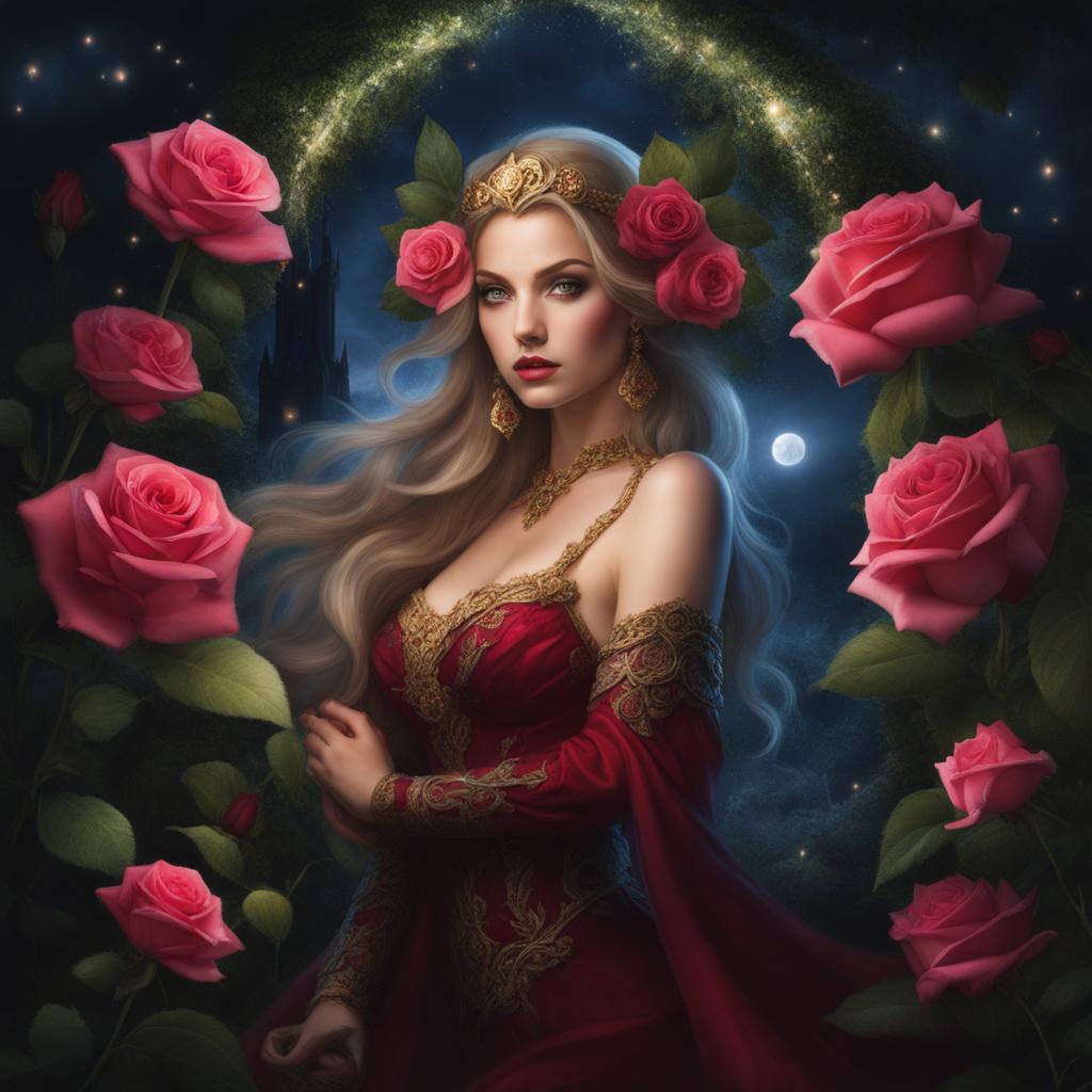 elemental hero poison rose enchanting the night in a mystical garden. 