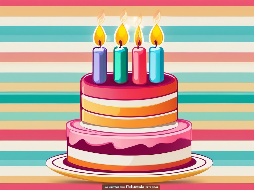 Birthday Cake clipart - Colorful birthday cake with candles, ,vector color clipart,minimal