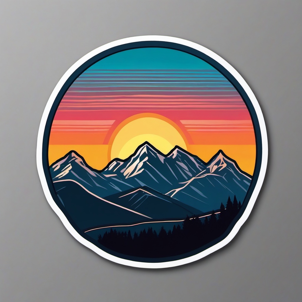 Sunrise over mountains sticker- Alpine glow, , sticker vector art, minimalist design