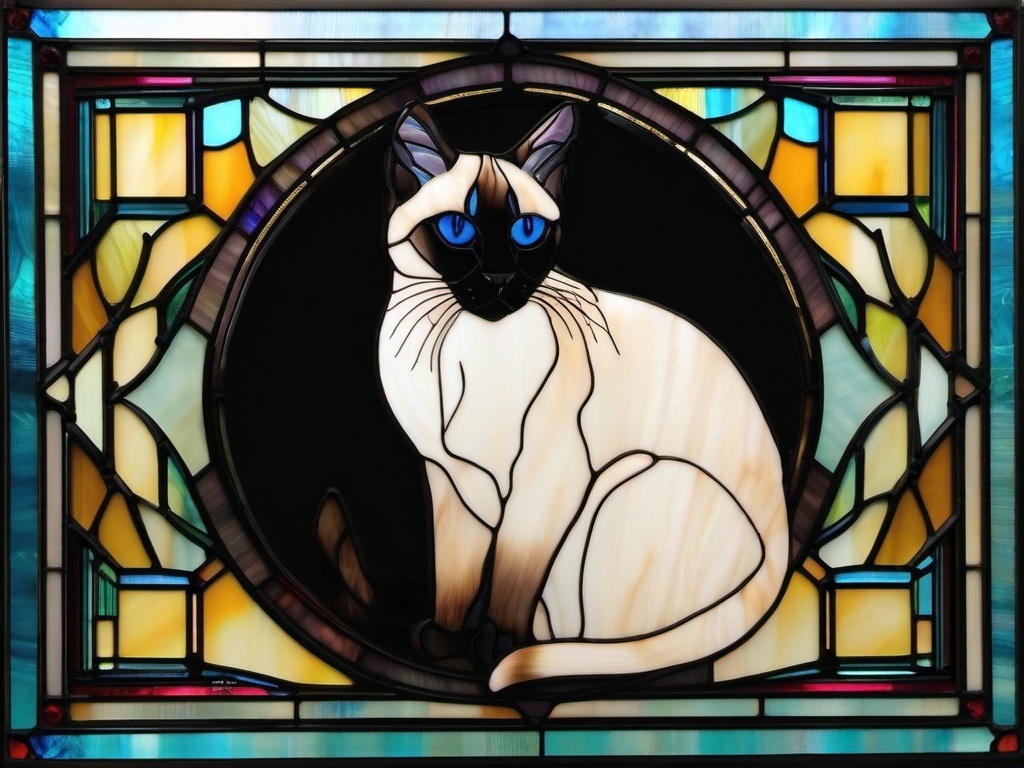 Stained Glass Siamese Cat - Siamese cat with blue eyes  