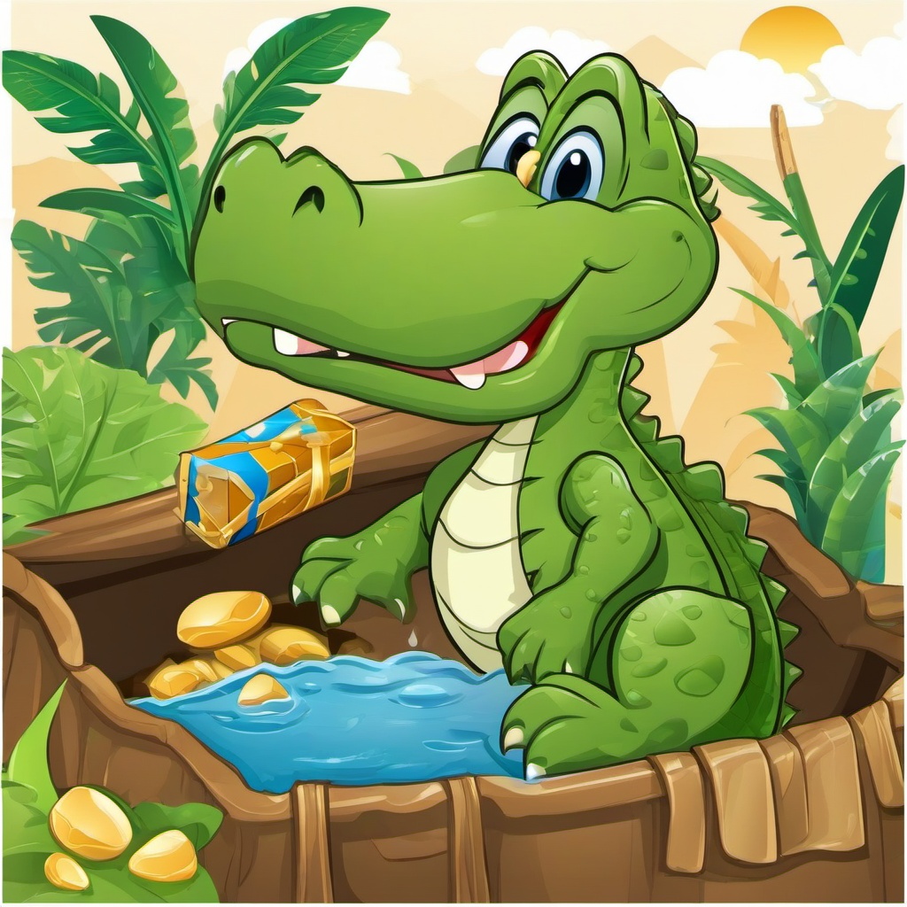 Alligator clipart - alligator on a treasure hunt  