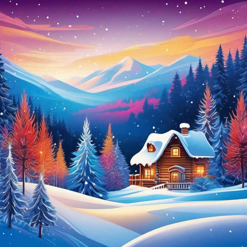 Winter Background - Winter Wonderland in Lapland wallpaper splash art, vibrant colors, intricate patterns