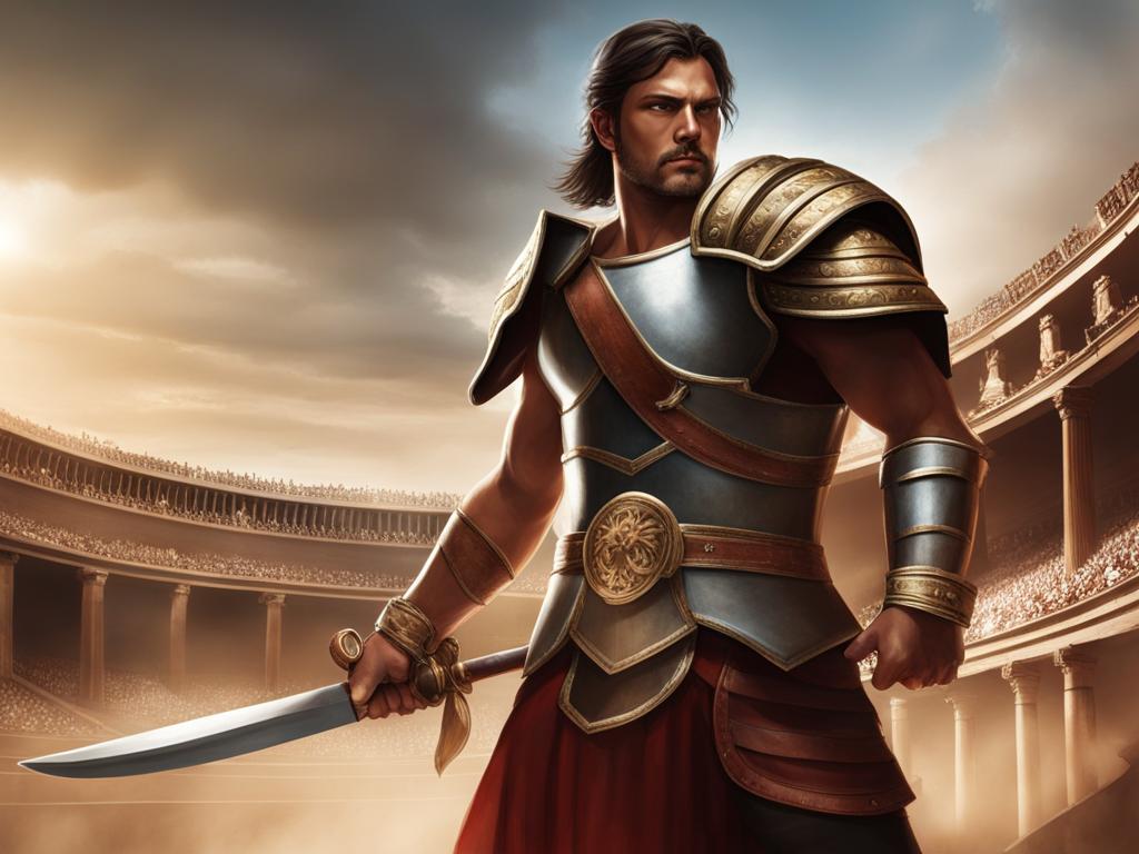 human fighter champion in gladiatorial arena - illustrate a human fighter champion in a gladiatorial arena, a symbol of strength and valor. 