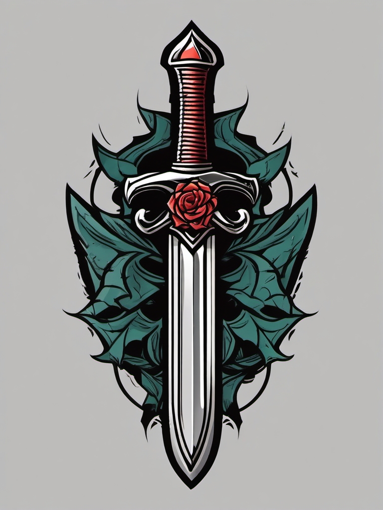 A cursed dagger pierces, leaving a hexed blade mark in the tattoo.  simple color tattoo style