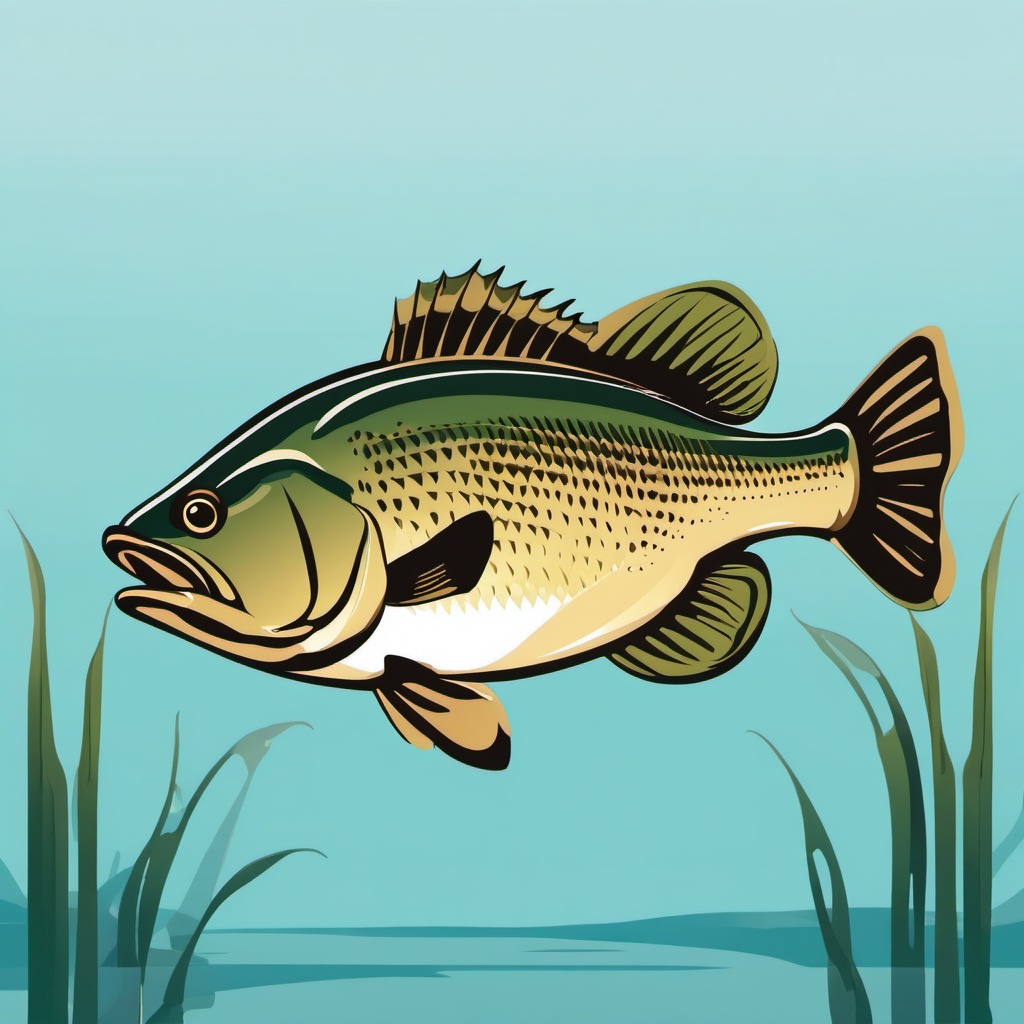 Bass clipart, A beautiful bass fish swimming in clear waters.  simple, 2d flat