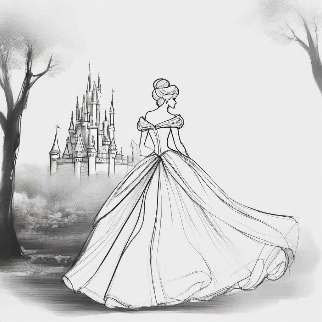 sketch of cinderella  minimal rough sketch scribbles,doodles,black and white