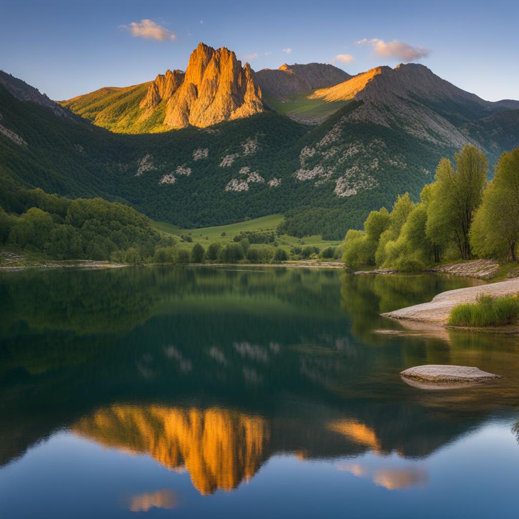 catalan pyrenees serenity - paint the serene beauty of the catalan pyrenees, with their pristine lakes and dramatic mountain vistas. 