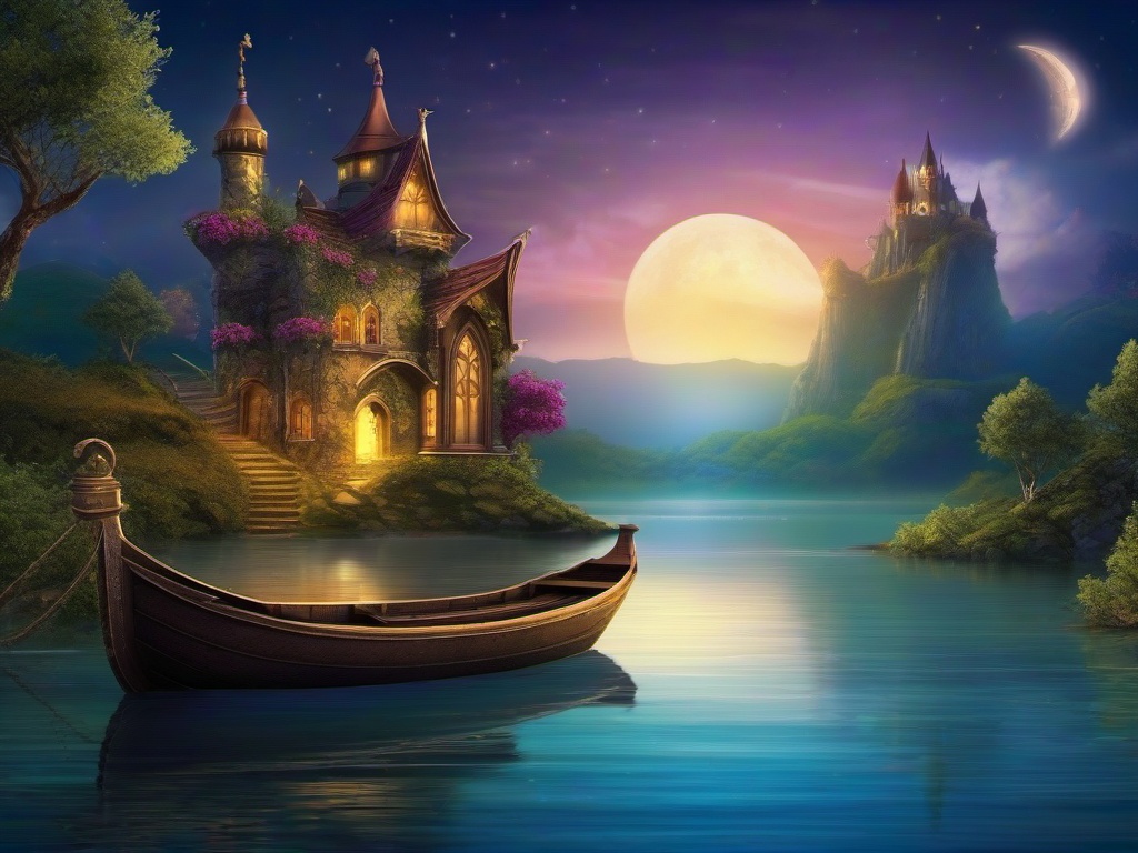 Boat clipart - boat in a magical fantasy setting  