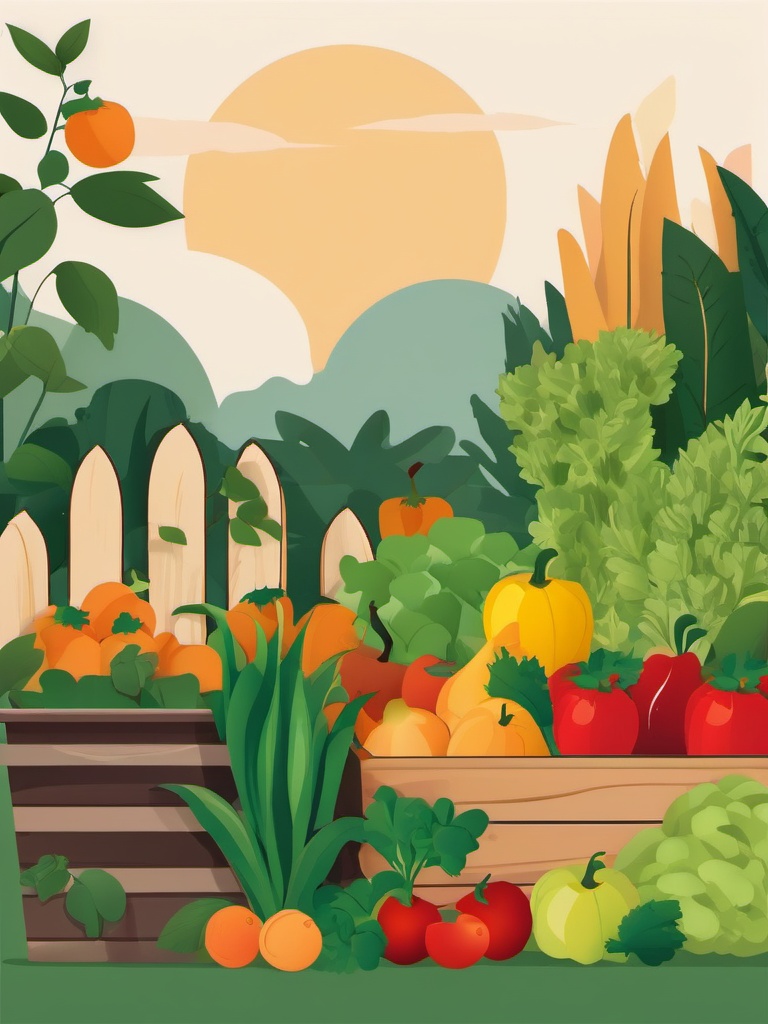 Harvest Garden clipart - Lush garden filled with produce, ,vector color clipart,minimal