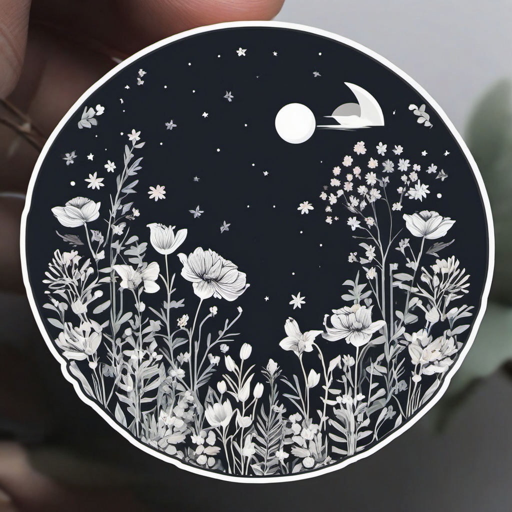 Moonlit garden sticker- Floral beauty, , sticker vector art, minimalist design