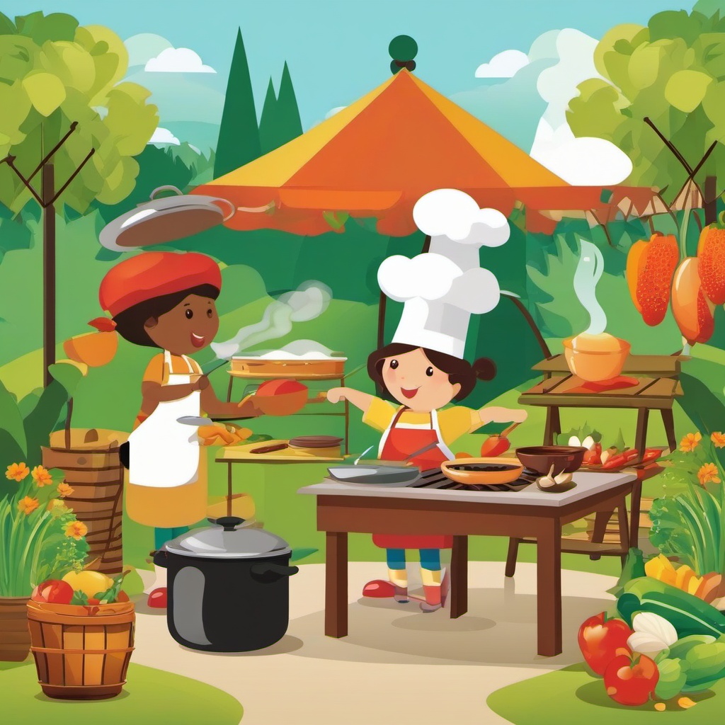 Cooking clipart - outdoor cooking scene  vector clipart