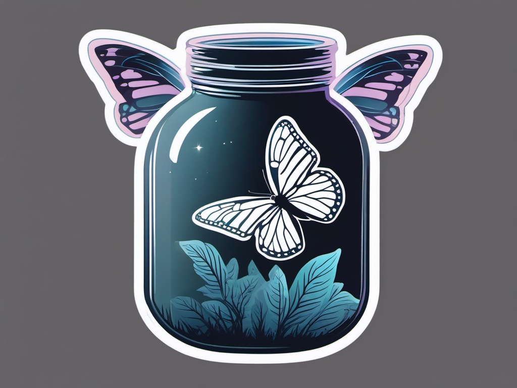 Butterfly in a jar sticker, Ethereal , sticker vector art, minimalist design