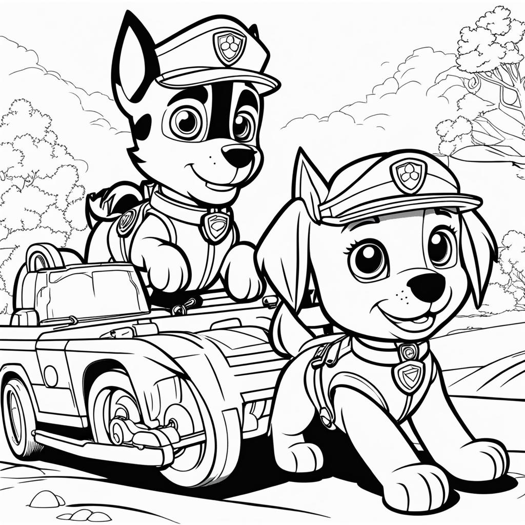 paw patrol coloring pages - chase and skye work together to rescue a stranded animal. 