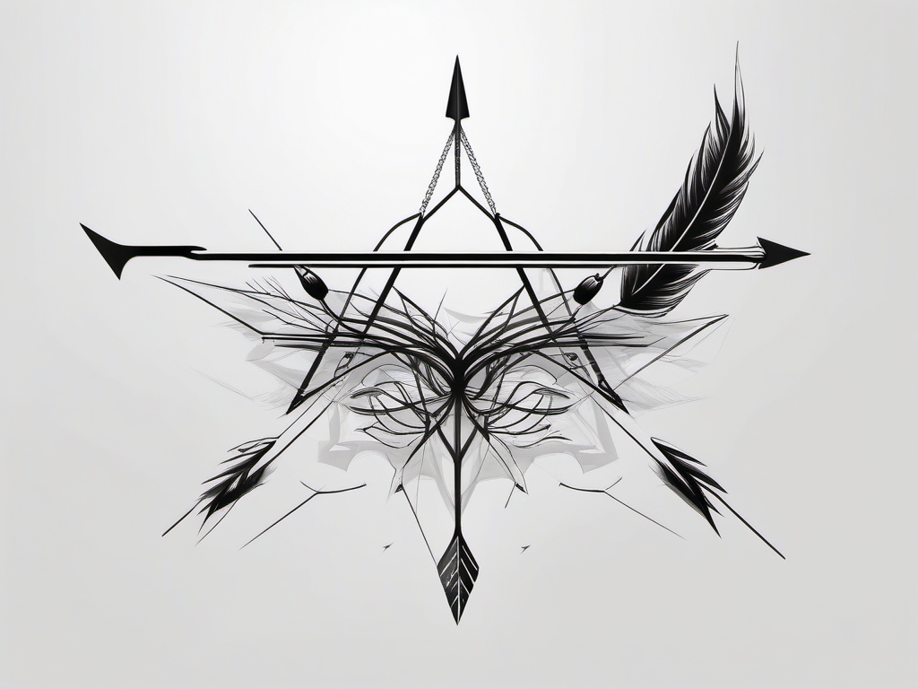 Abstract bow and arrow roots tattoo. Deep-seated connection to archery.  minimalist black white tattoo style