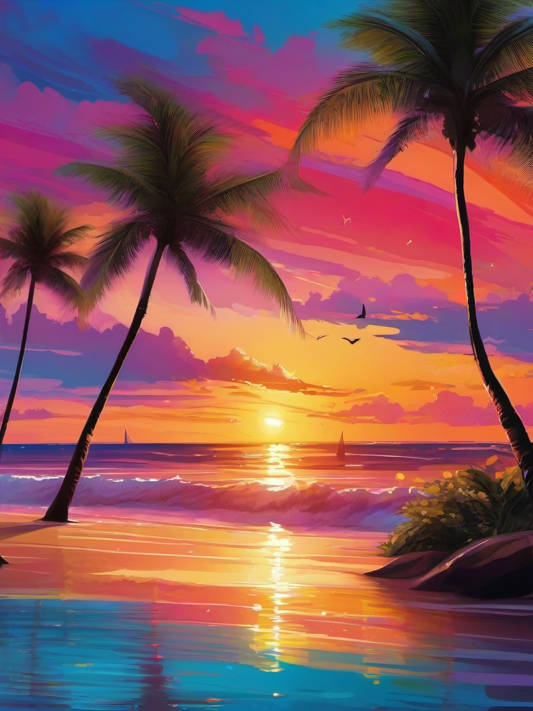 Summer Wallpaper - Vibrant Beach Sunset in Miami, Florida  wallpaper style, intricate details, patterns, splash art, light colors