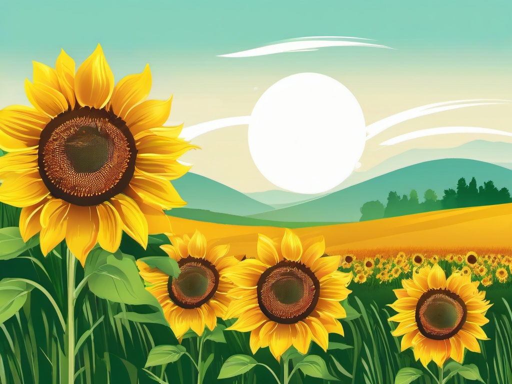 Sunflower Clipart - Vibrant sunflower swaying in the breeze of a summer meadow.  color clipart, minimalist, vector art, 