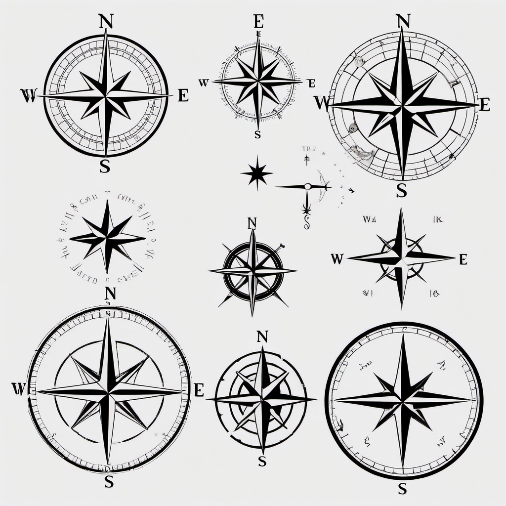 Small Compass Tattoo Ideas - Small-sized compass tattoo design ideas.  simple vector tattoo,minimalist,white background