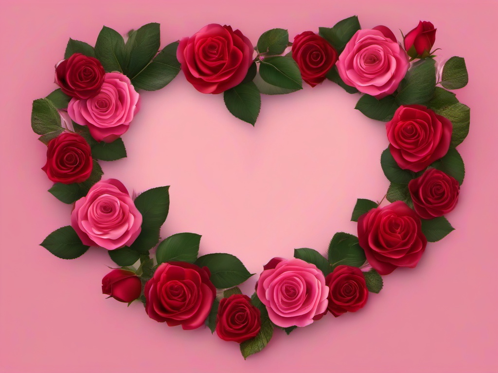 Valentines Day background - Heart-shaped wreath made of pink and red roses  aesthetic background wallpaper