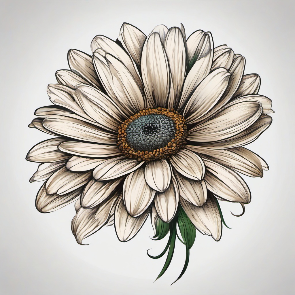 Daisy Drawing Tattoo-Artistic elegance in a daisy drawing tattoo, capturing the essence of detailed and meaningful artwork.  simple vector color tattoo