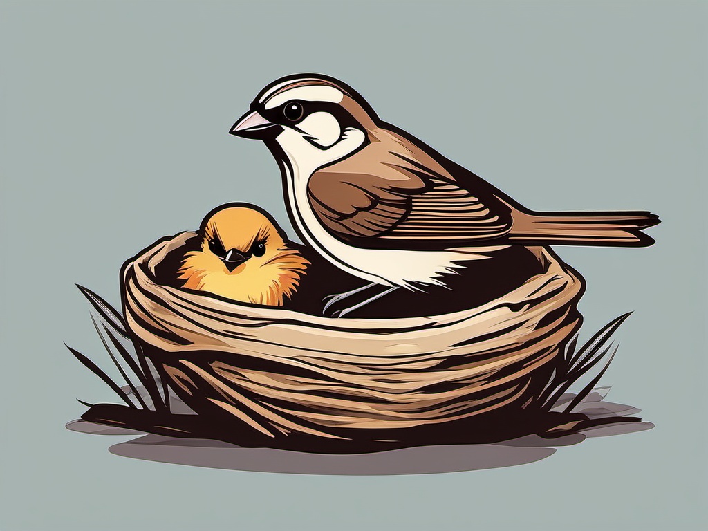 Sparrow Clipart - Sparrow feeding its chicks in a cozy nest , minimal, 2d