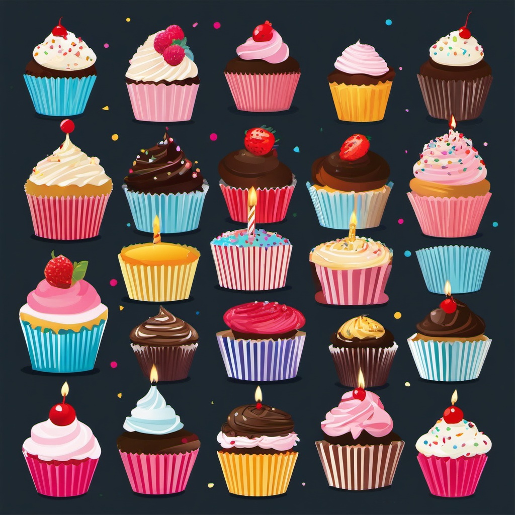 Birthday Cupcakes clipart - Delicious birthday cupcakes, ,vector color clipart,minimal