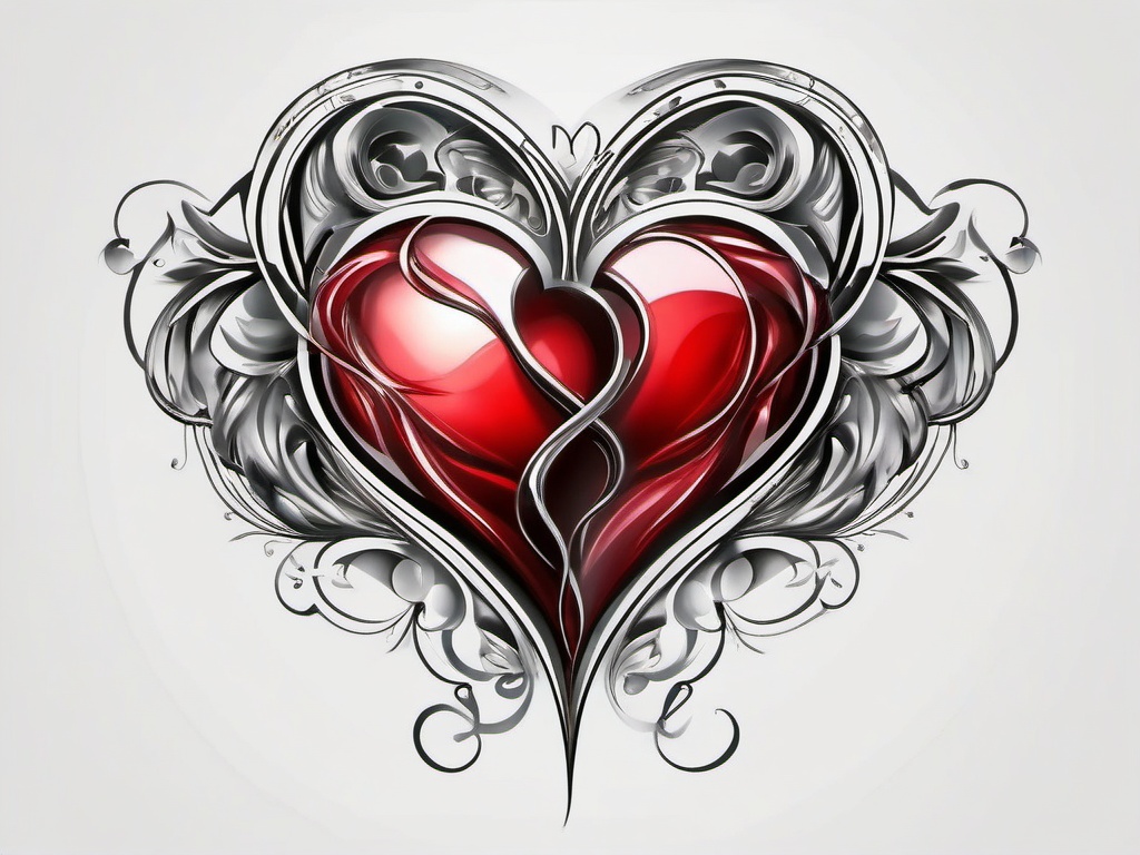 Heart heart tattoo, Two hearts entwined in a timeless embrace, tribute to the eternal bond of affection. , tattoo color art, clean white background