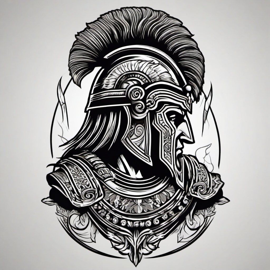 Ares Greek God Tattoo-Bold and dynamic tattoo featuring Ares, the Greek god of war, capturing themes of strength and power.  simple color vector tattoo