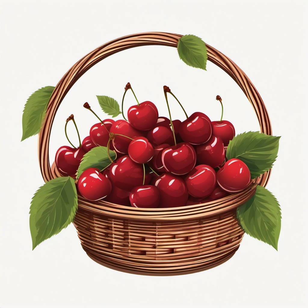 Cherries inside a basket on a summer day clipart.  vector style illustration, white background