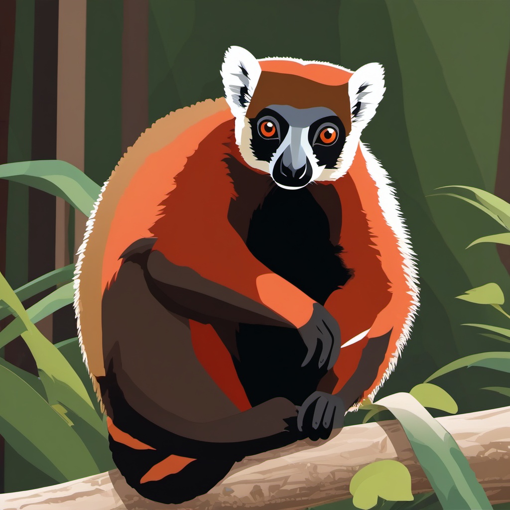 Red-Backed Lemur Clip Art - Red-backed lemur in Madagascar,  color vector clipart, minimal style