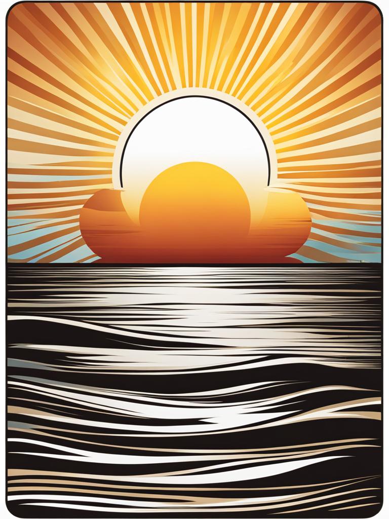 sun clipart - shining brightly over a tranquil beach. 