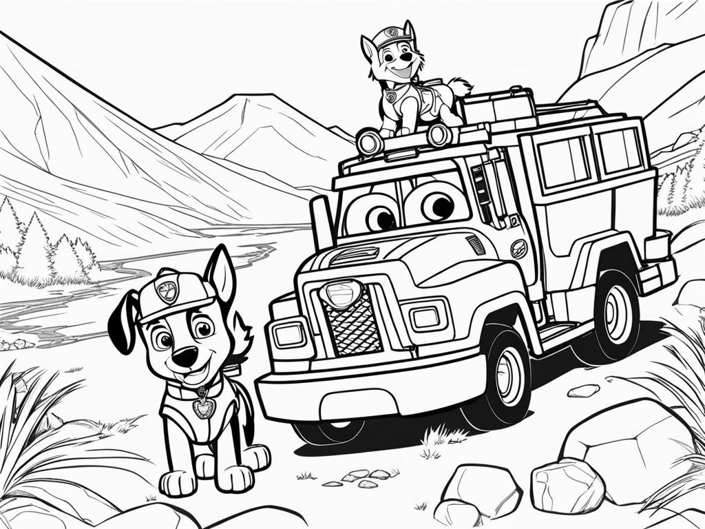 paw patrol coloring pages - rubble and skye work together to rescue a stranded hiker. 