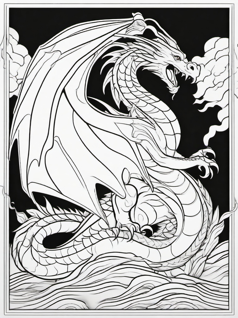 Dragon Coloring Pages - Powerful Fire Breathing Creature  minimal black outline printable sheet, coloring page