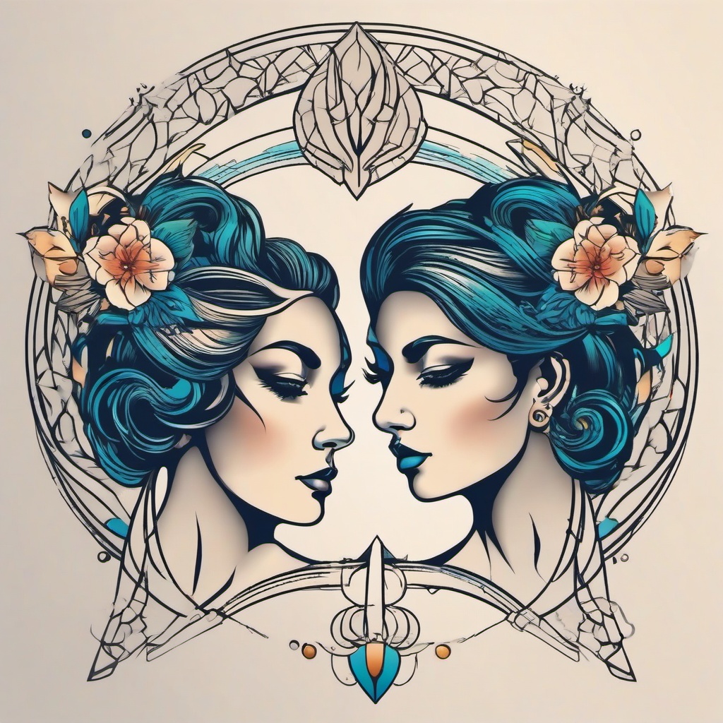 cool gemini tattoo  simple vector color tattoo