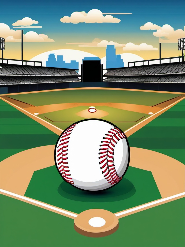 Baseball clipart - baseball on a diamond field  