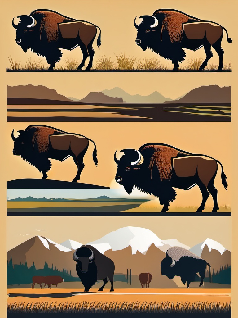 Bison Clip Art - A massive bison roaming the plains,  color vector clipart, minimal style