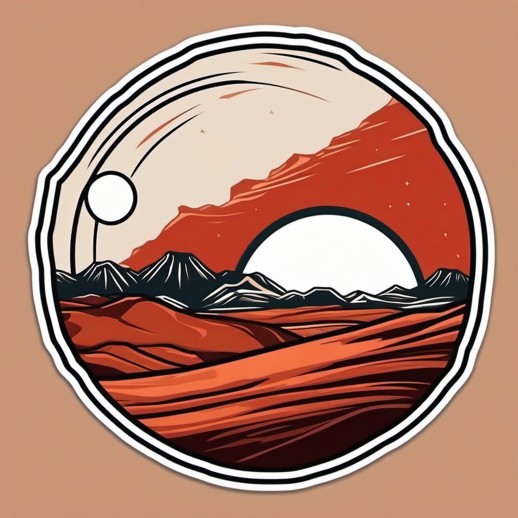 Martian Landscape Sticker - Surface of Mars with red soil, ,vector color sticker art,minimal