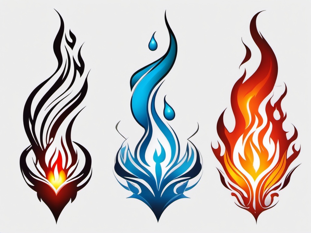 fire water air tattoo  simple color tattoo,white background