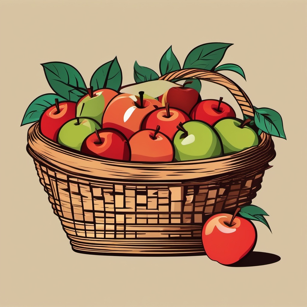 Apple Basket clipart - Basket filled with fresh apples, ,vector color clipart,minimal