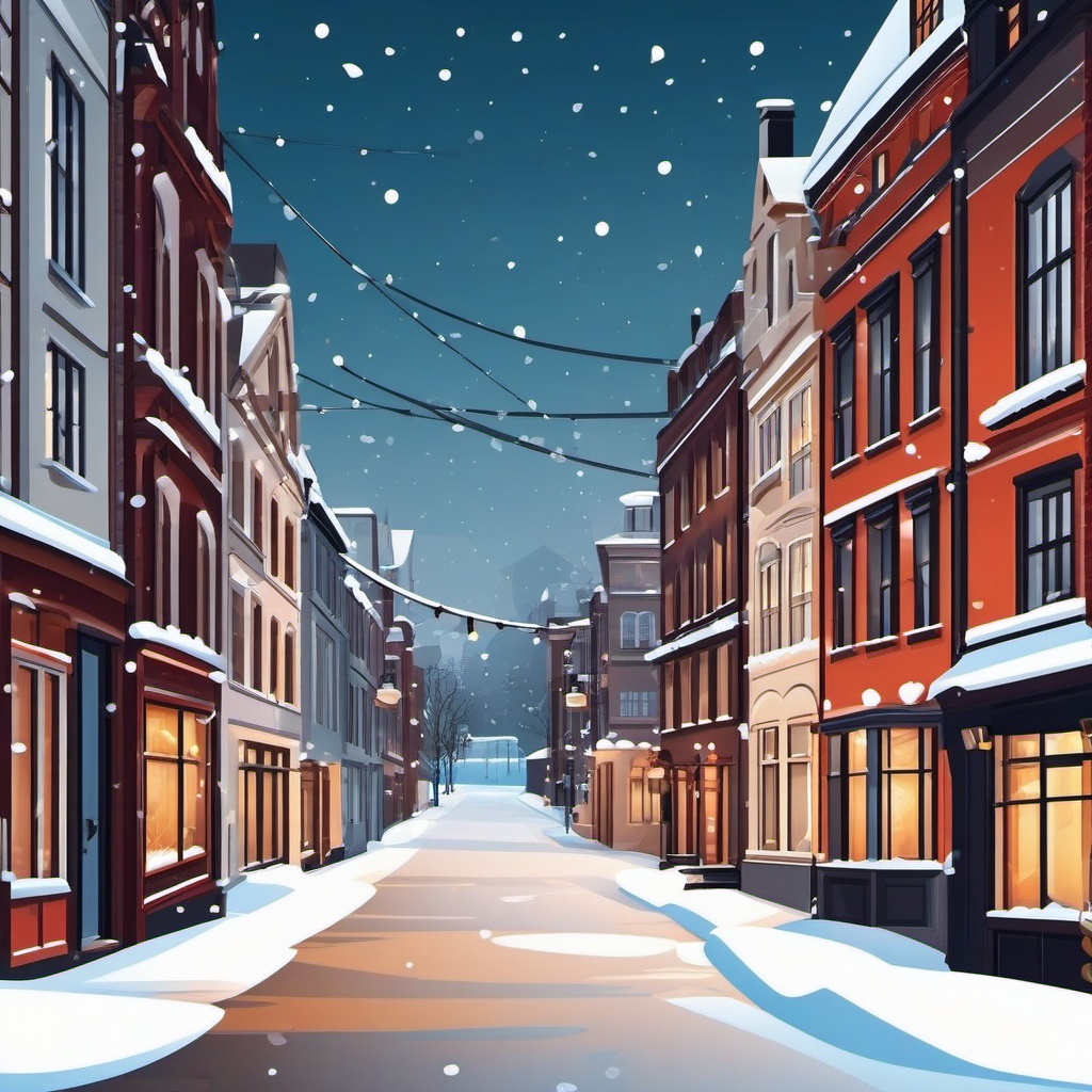 Winter City Street Scene clipart - City street covered in snow, ,vector color clipart,minimal