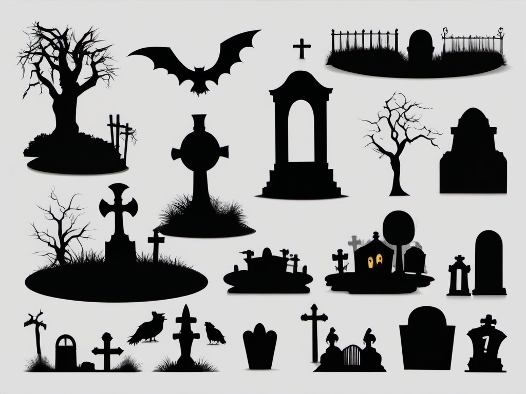 Spooky Graveyard clipart - Creepy graveyard on Halloween, ,vector color clipart,minimal