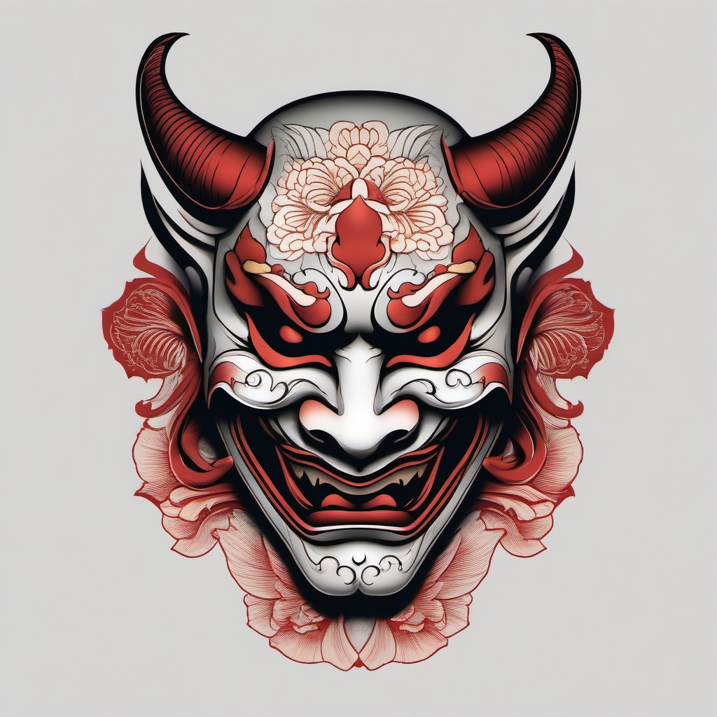 japanese mask tattoo hannya  simple color tattoo,white background,minimal