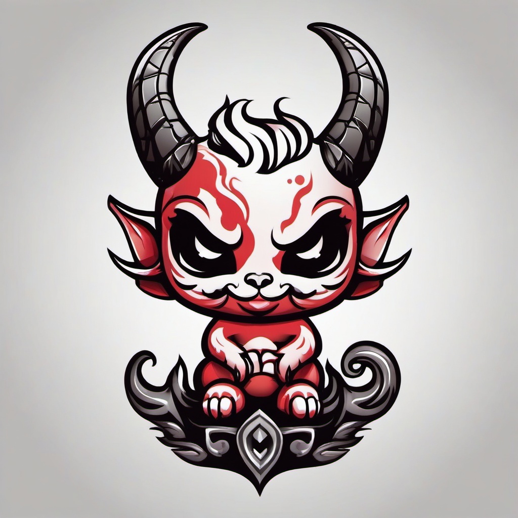 Little Demon Tattoo-Delightful and small tattoo featuring a cute little demon, perfect for those who appreciate small and edgy designs.  simple color vector tattoo