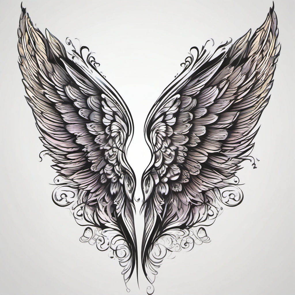 Little Angel Wing Tattoo-Choosing a delicate expression of celestial beauty with a little angel wing tattoo, symbolizing grace, protection, and spirituality.  simple vector color tattoo