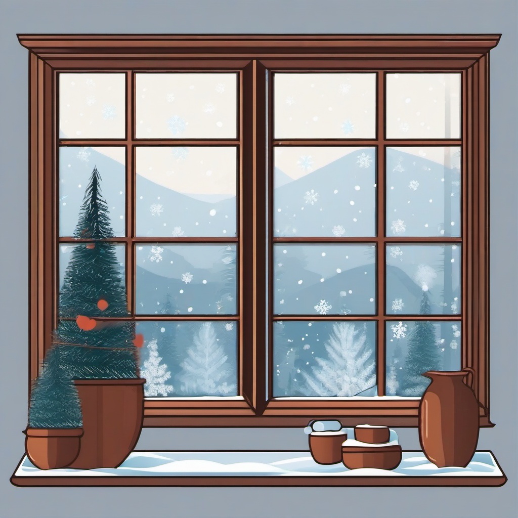 January clipart - frost-covered windows in a cozy home in January  color,minimalist,vector clipart