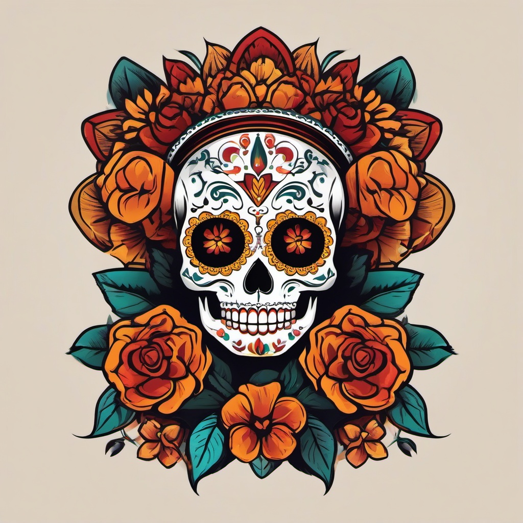 dia de los muertos skeleton tattoo  simple vector color tattoo