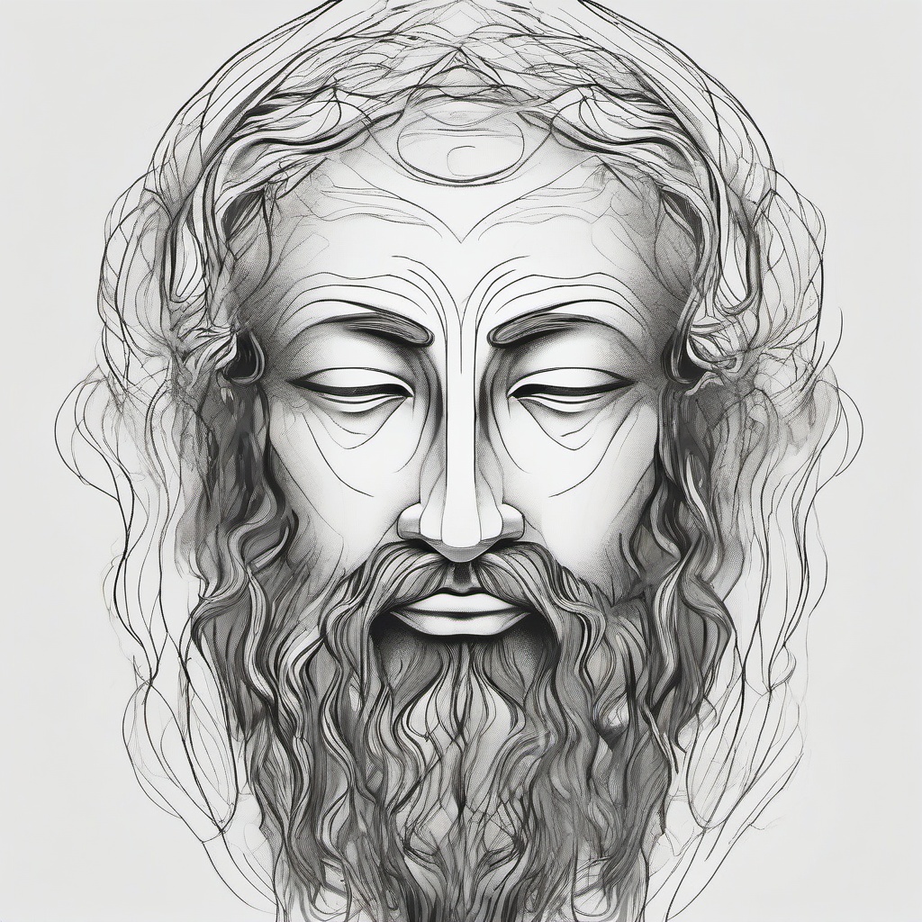 drawing of God with a peaceful expression  minimal rough sketch scribbles,doodles,black and white