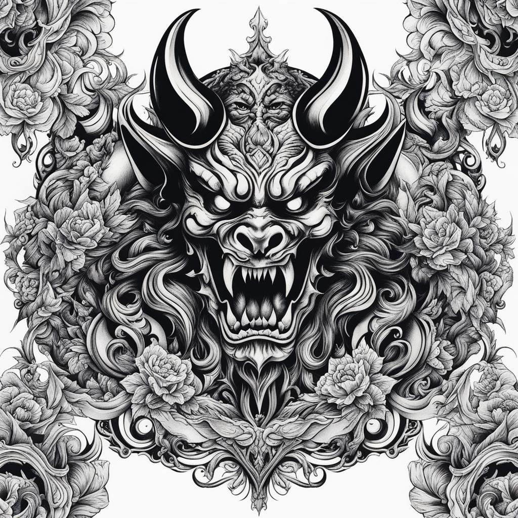 demon tattoo black and white design 