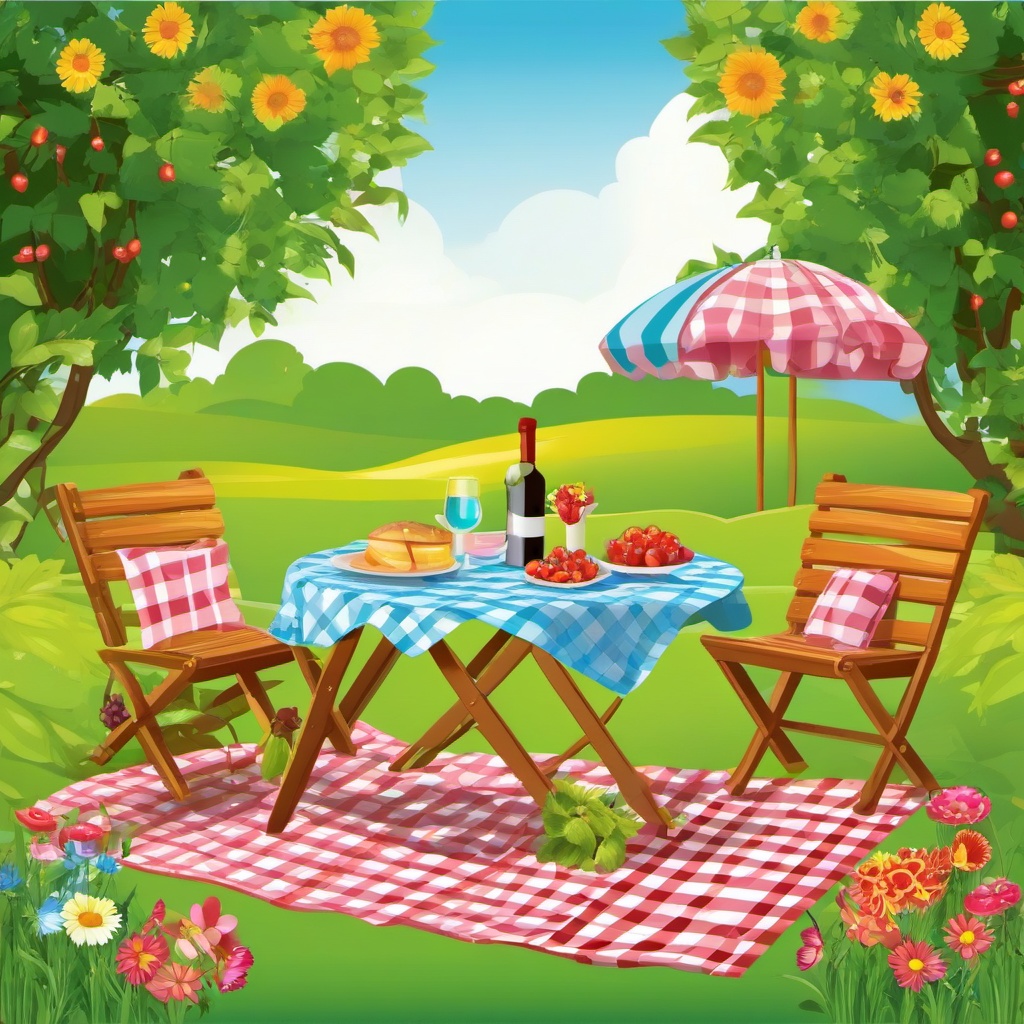 Garden clipart - picnic in a sunny garden  clipart