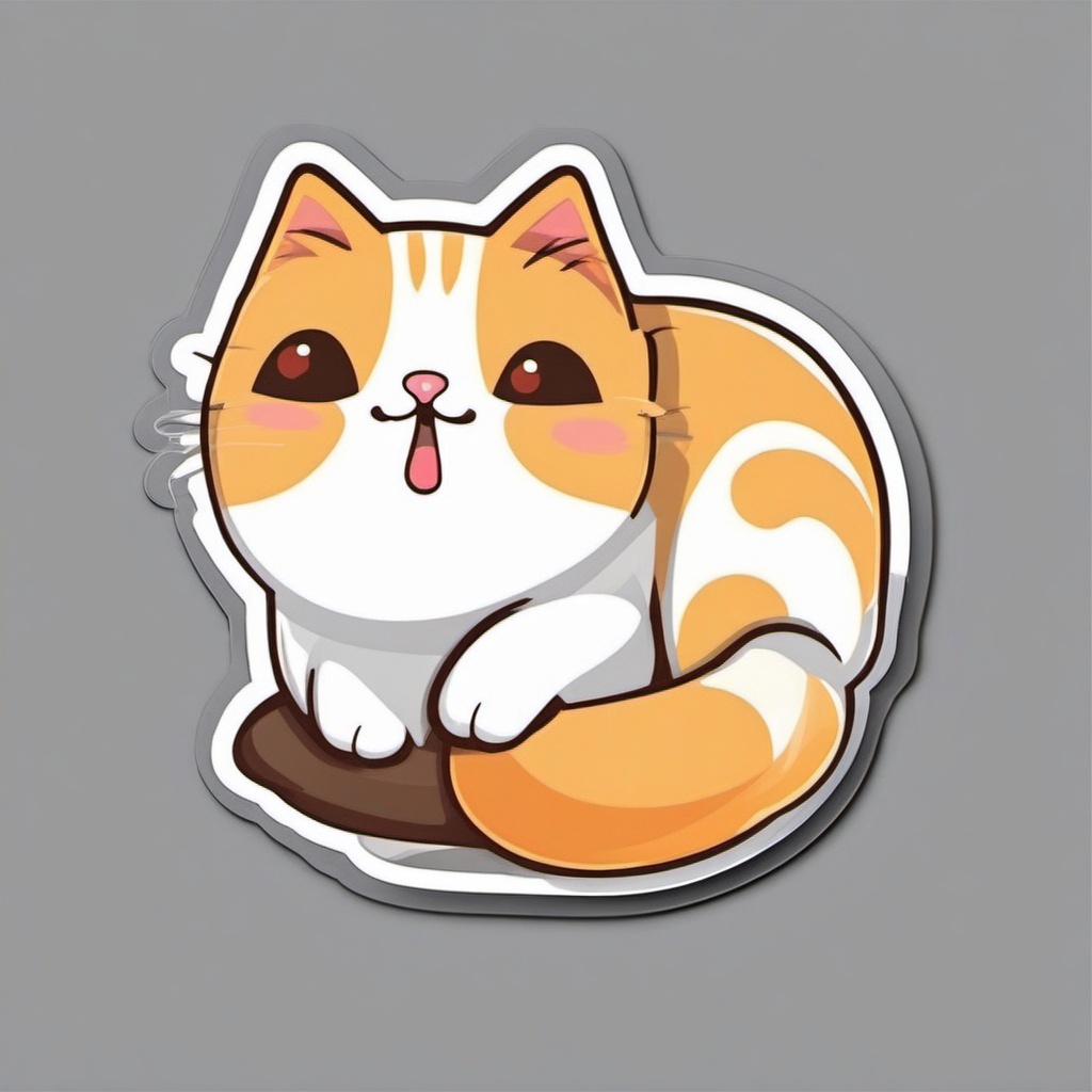 Cat Sticker - Cute cat character, ,vector color sticker art,minimal