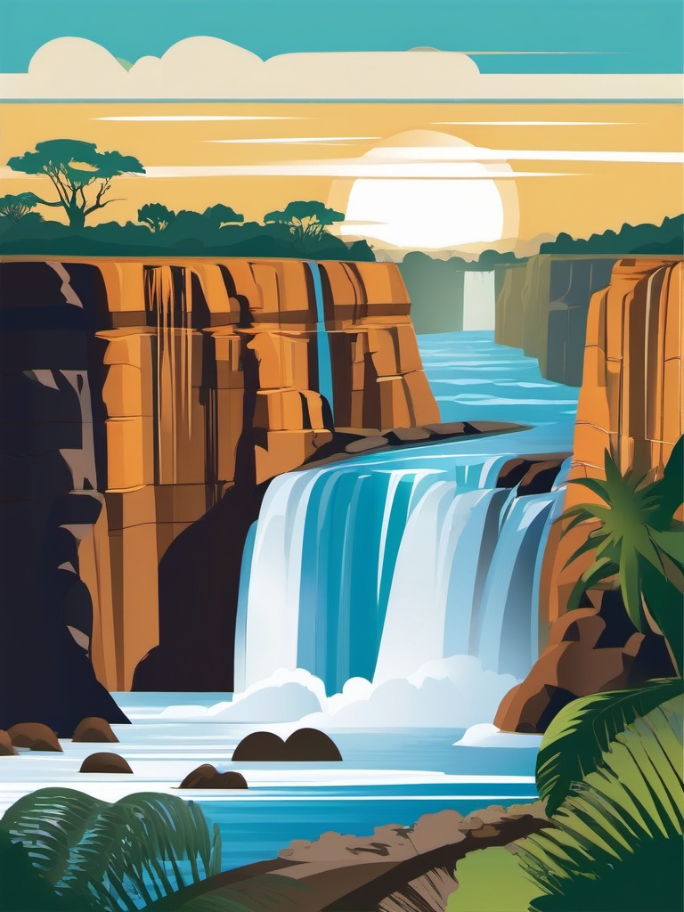 Victoria Falls clipart - Waterfall on the Zambezi River, bordering Zimbabwe and Zambia, ,color clipart vector style